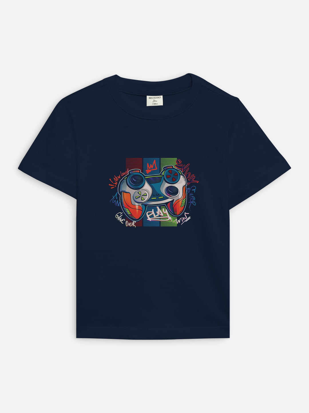 Navy blue 'joystick' printed casual t shirt brumano pakistan