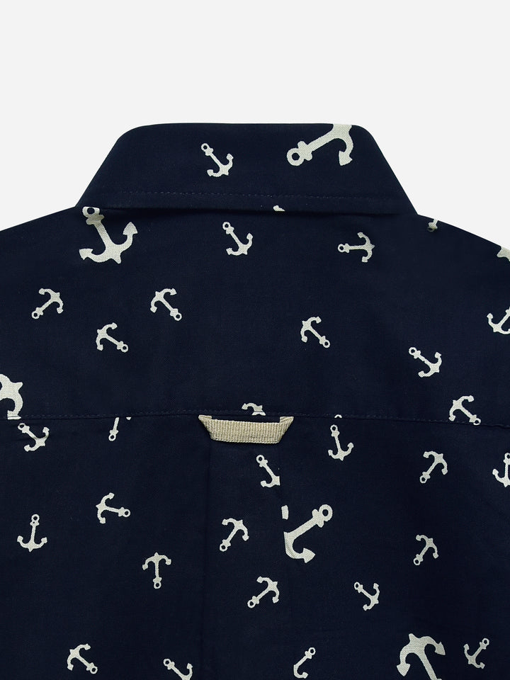 Navy Blue & Magenta Printed Half Sleeve Casual Shirt Brumano Pakistan