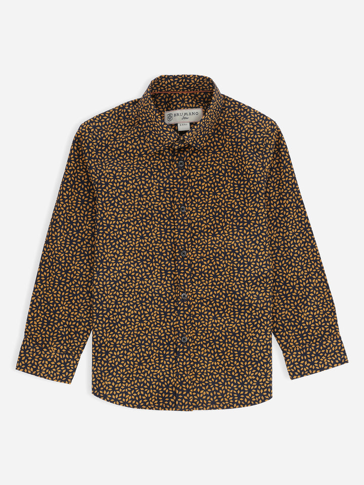 Navy Blue & Mustard Printed Long Sleeve Casual Shirt Brumano Pakistan
