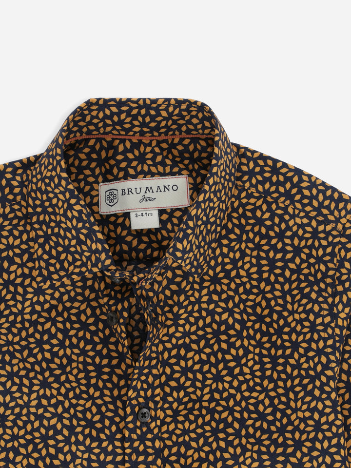 Navy Blue & Mustard Printed Long Sleeve Casual Shirt Brumano Pakistan