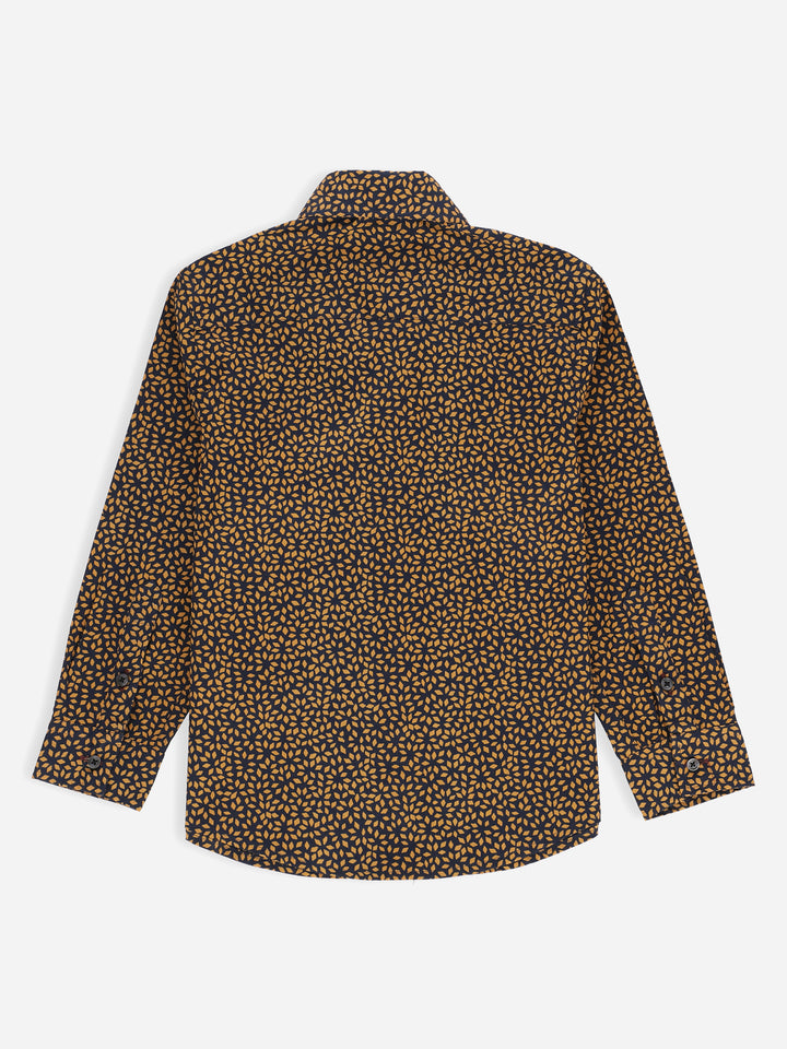 Navy Blue & Mustard Printed Long Sleeve Casual Shirt Brumano Pakistan