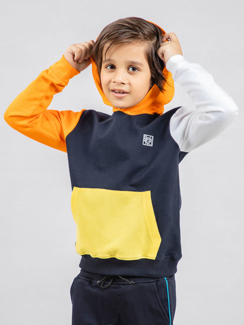 Navy Blue & Orange Sweatshirt With Contrasting Sleeves & Hood Brumano Pakistan