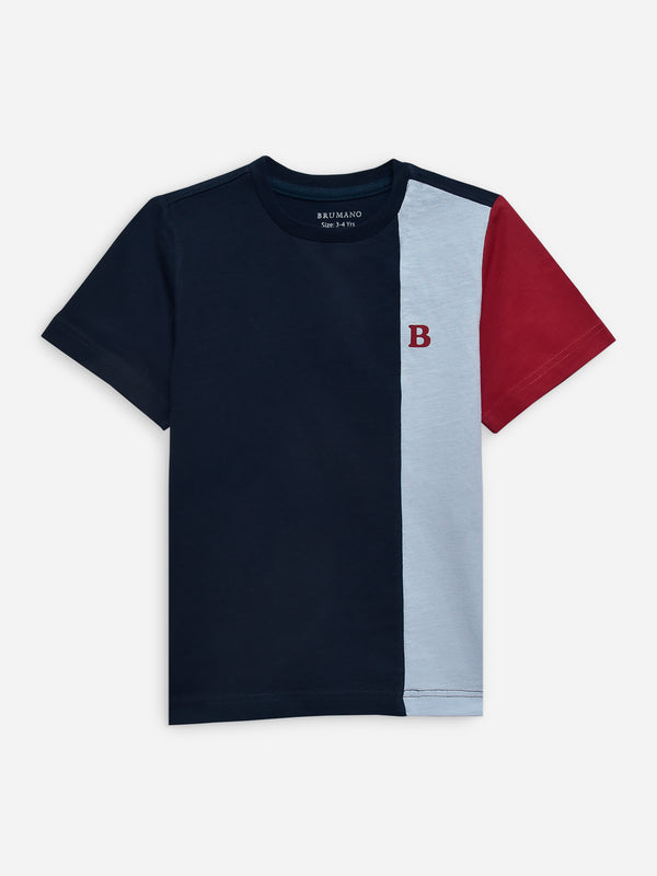 Navy Blue & Red Three Tone Casual T-Shirt Brumano Pakistan