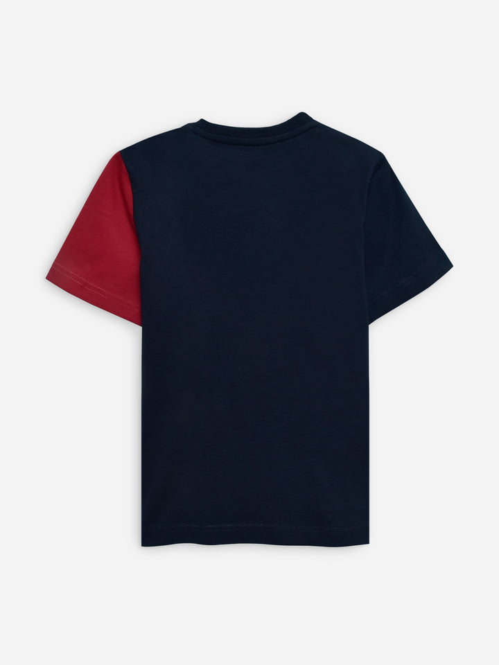 Navy Blue & Red Three Tone Casual T-Shirt Brumano Pakistan