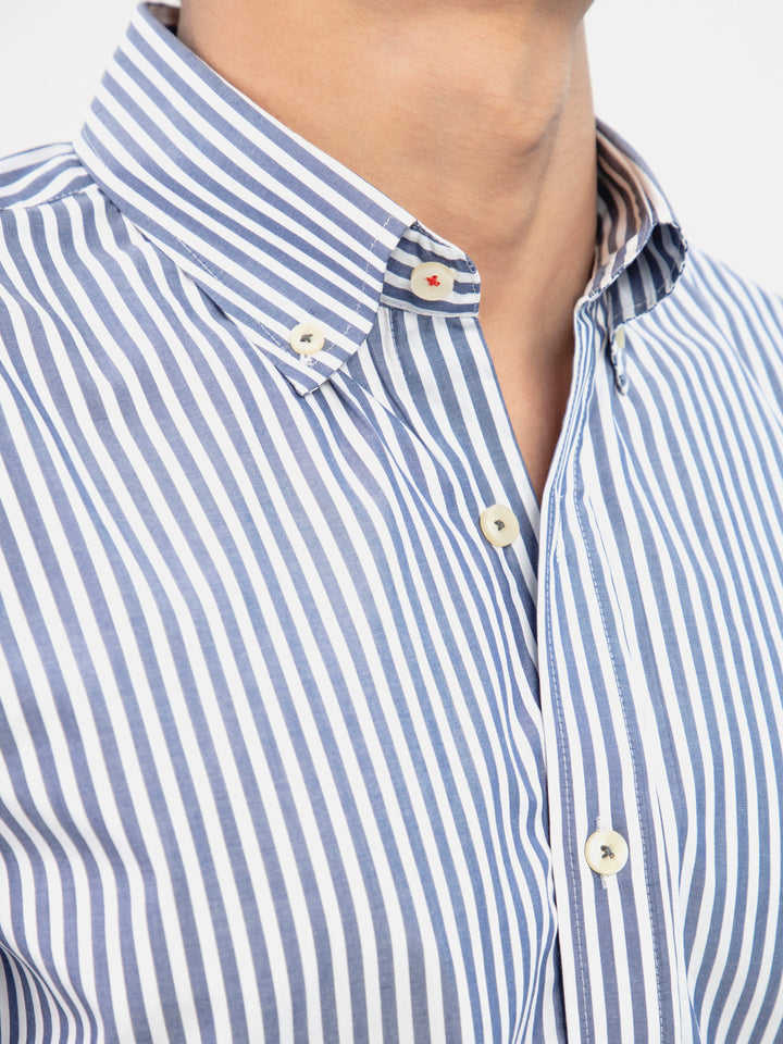 Navy Blue & White Bengal Striped Button Down Shirt Brumano Pakistan