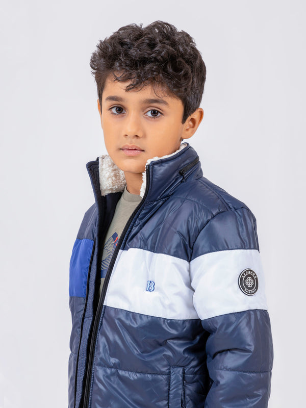 Navy Blue & White Casual Puffer Jacket With Sherpa Brumano Pakistan