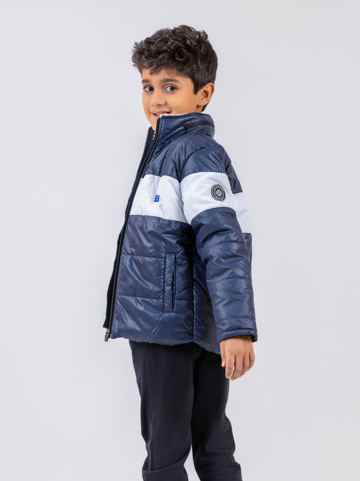 Navy Blue & White Casual Puffer Jacket With Sherpa Brumano Pakistan