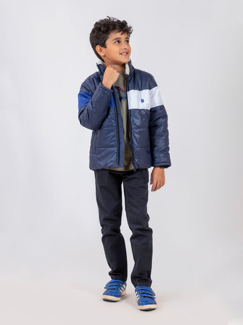 Navy Blue & White Casual Puffer Jacket With Sherpa Brumano Pakistan