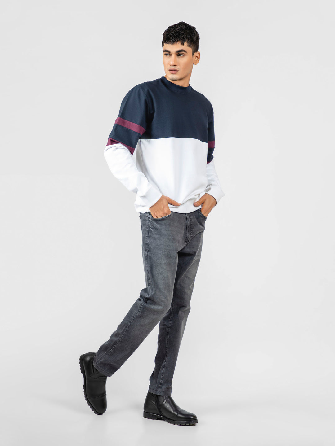 Navy Blue & White Crewneck Sweatshirt Brumano Pakistan