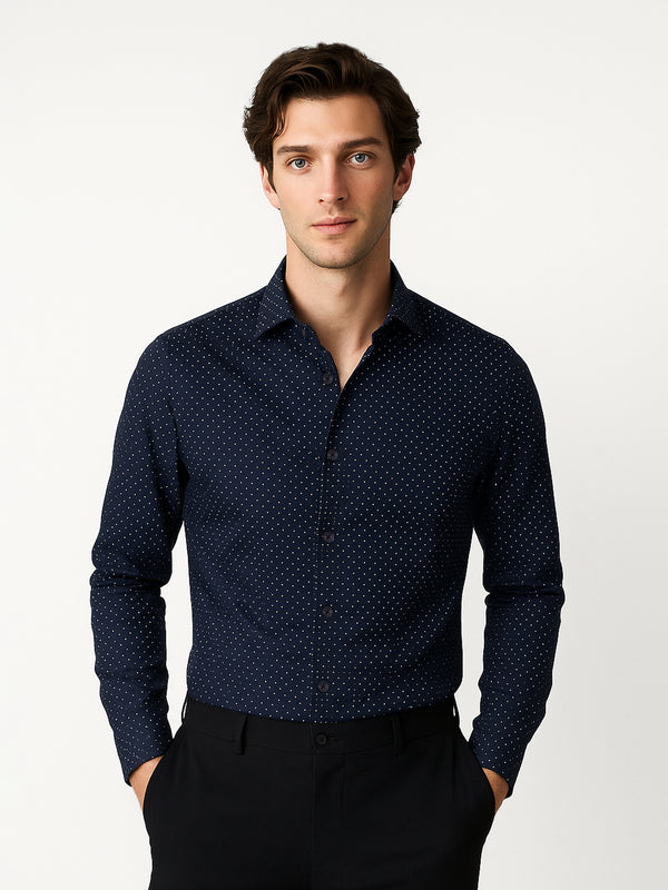 Navy Blue & White Dobby Structured Shirt