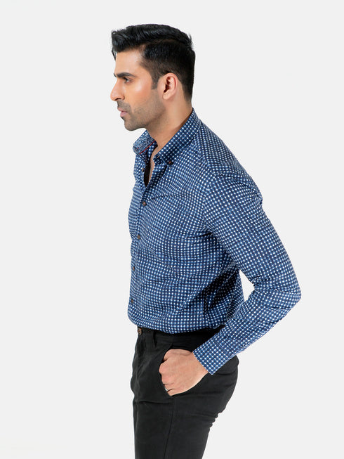 Navy Blue & White Printed Button Down Shirt Brumano Pakistan