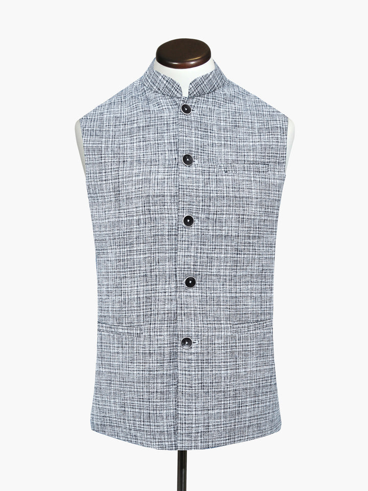 Navy Blue & White Structured Waistcoat