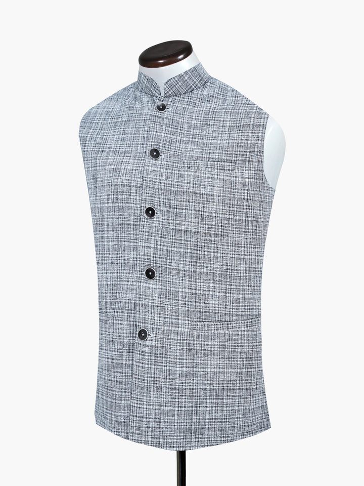 Navy Blue & White Structured Waistcoat