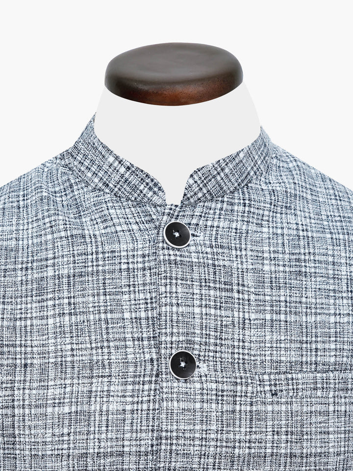 Navy Blue & White Structured Waistcoat
