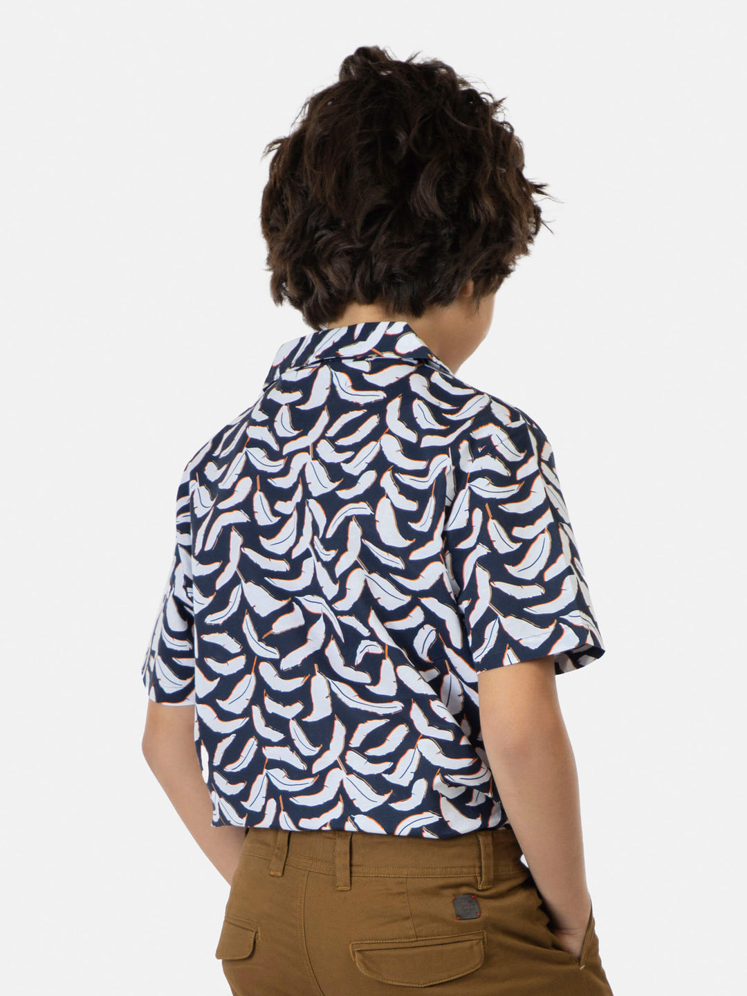 Navy Feather Printed Cuban Collar Half Sleeve Casual Shirt Brumano Pakistan