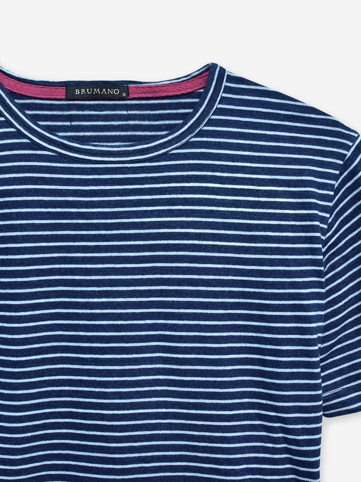 Navy Indigo Striped Crew Neck T-Shirt Brumano Pakistan