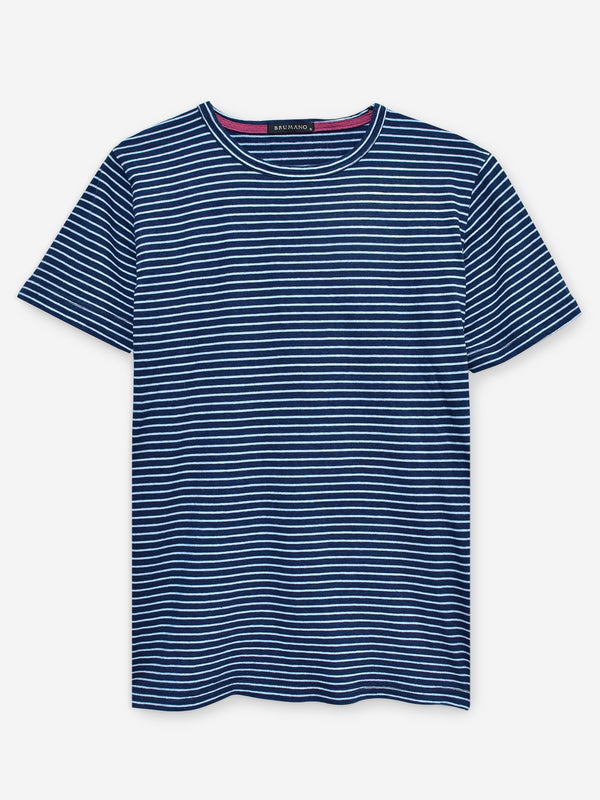 Navy Indigo Striped Crew Neck T-Shirt Brumano Pakistan