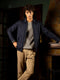 Navy Twill Harrington Jacket With Collar