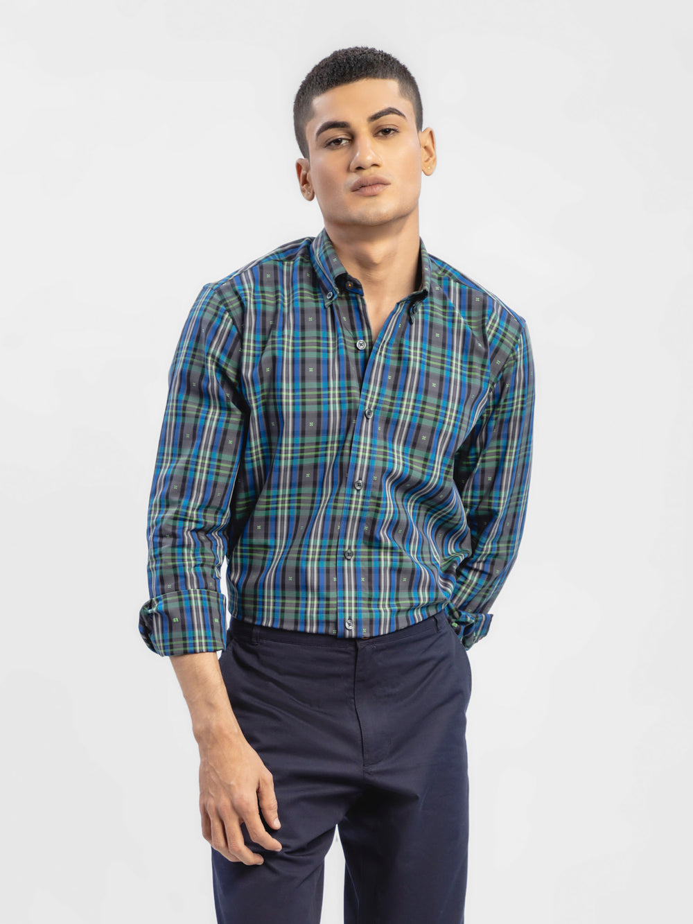 Navy & green tartan plaid checkered shirt brumano pakistan