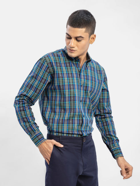 Navy & Green Tartan Plaid Checkered Shirt Brumano Pakistan