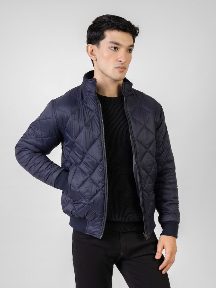 Navy blue Nylon Diamond Quilted Puffer