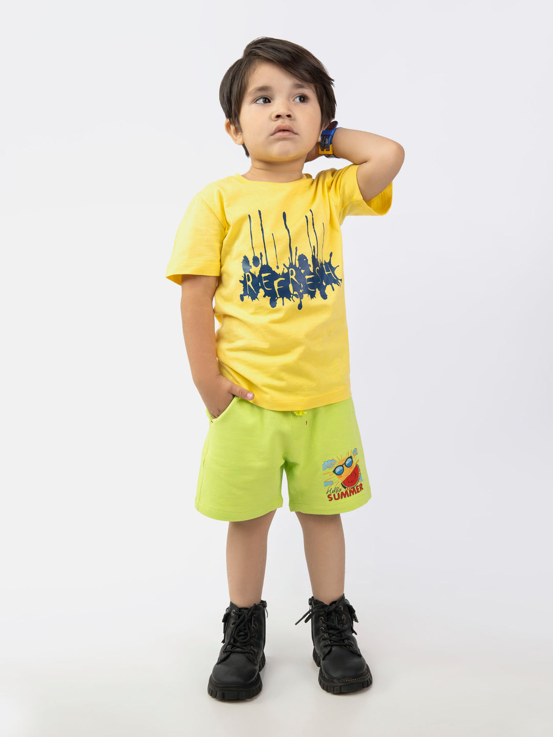 Neon green knitted casual shorts brumano pakistan