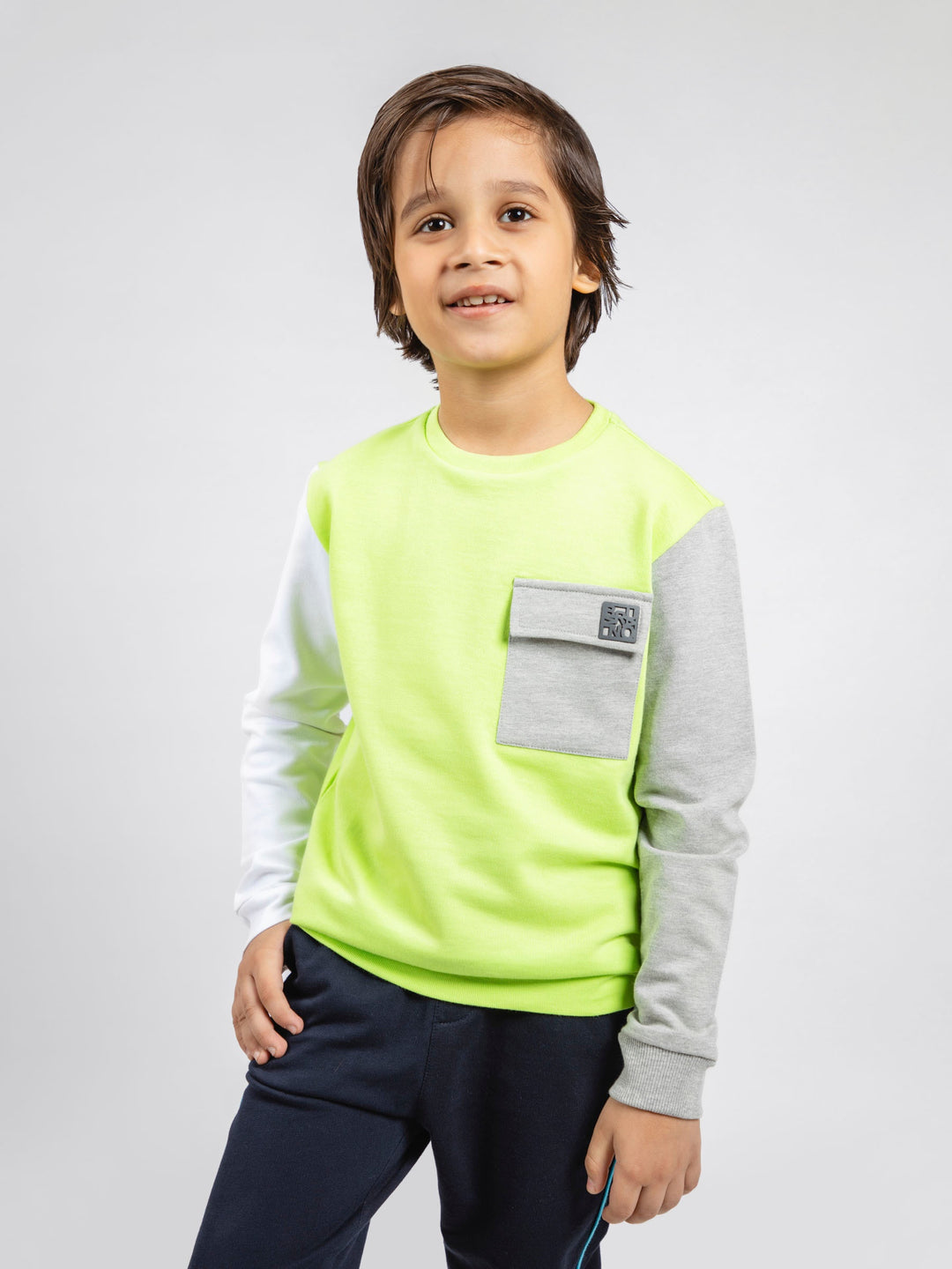 Neon green sweatshirt with contrasting sleeves brumano pakistan