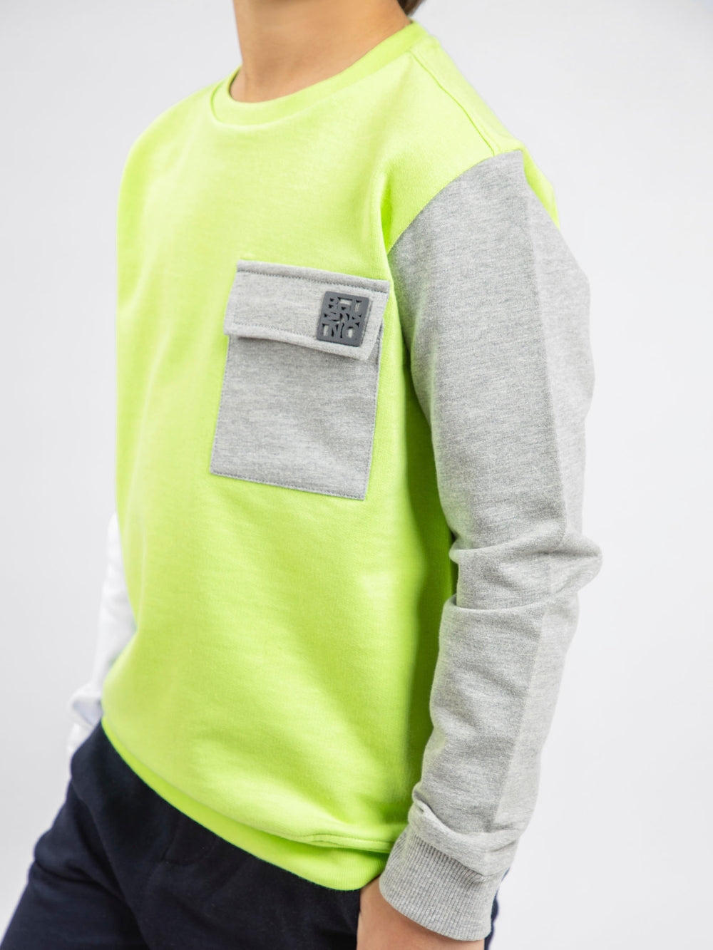 Neon Green Sweatshirt With Contrasting Sleeves