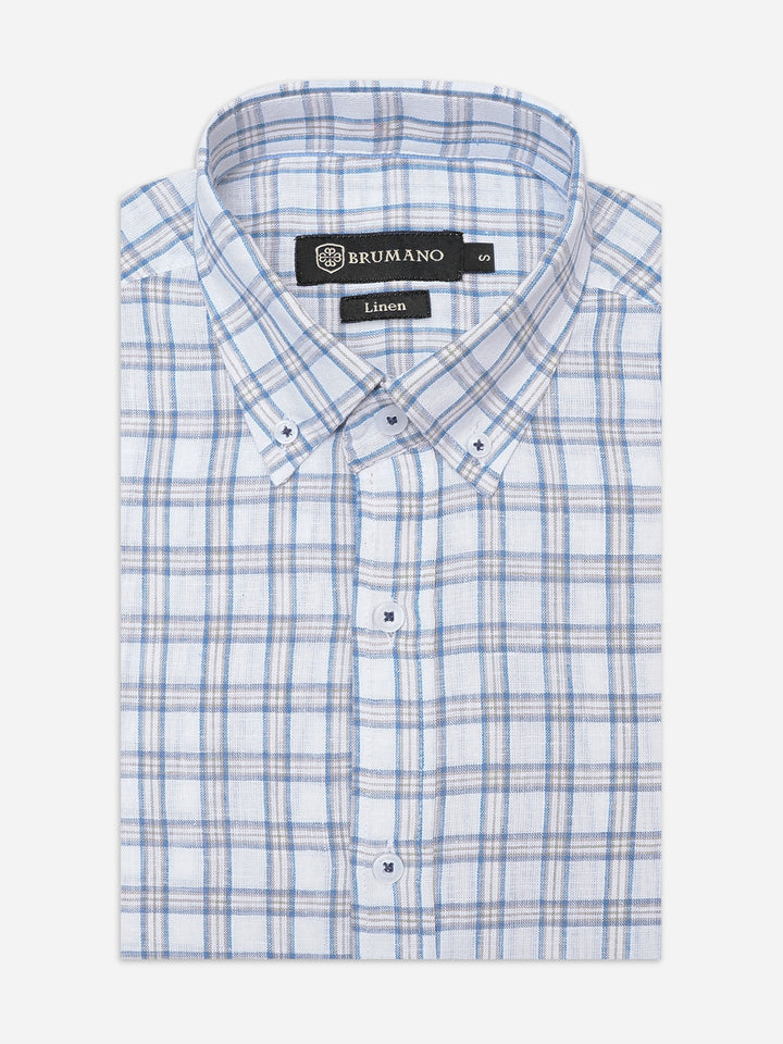 Off-White & Blue Linen Button Down Shirt