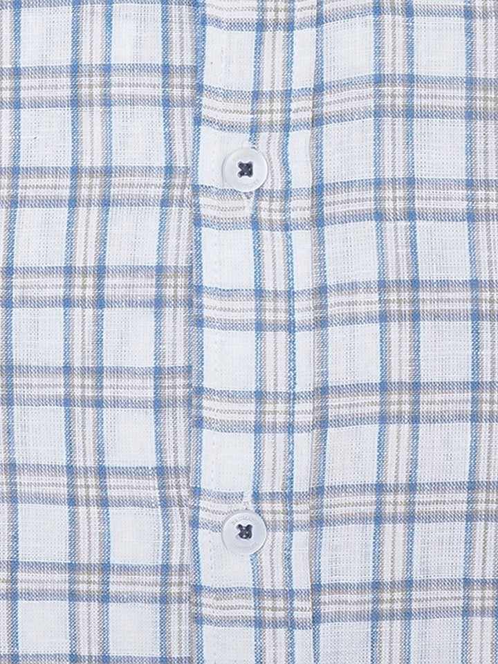 Off-White & Blue Linen Button Down Shirt