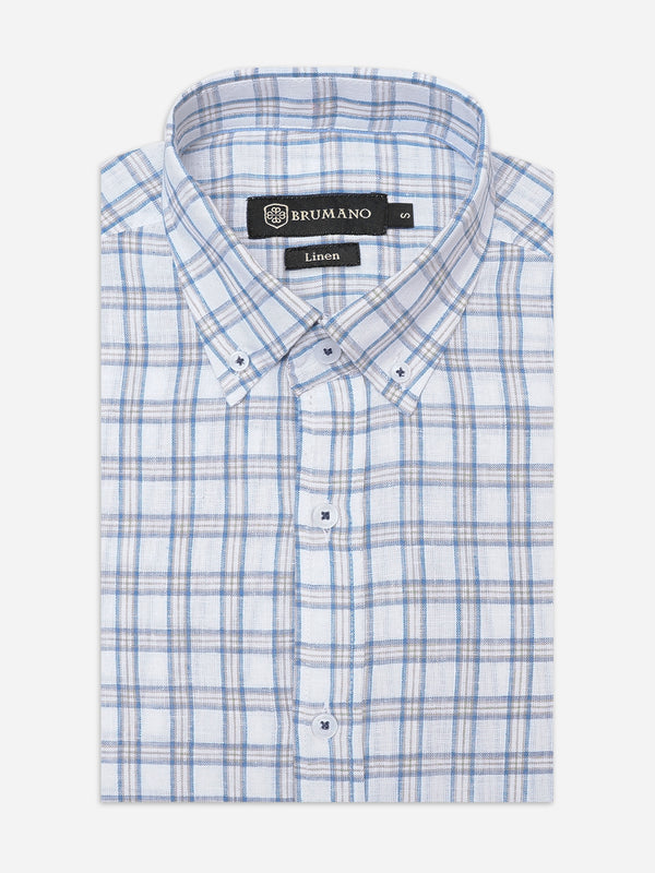 Off-White & Blue Linen Button Down Shirt
