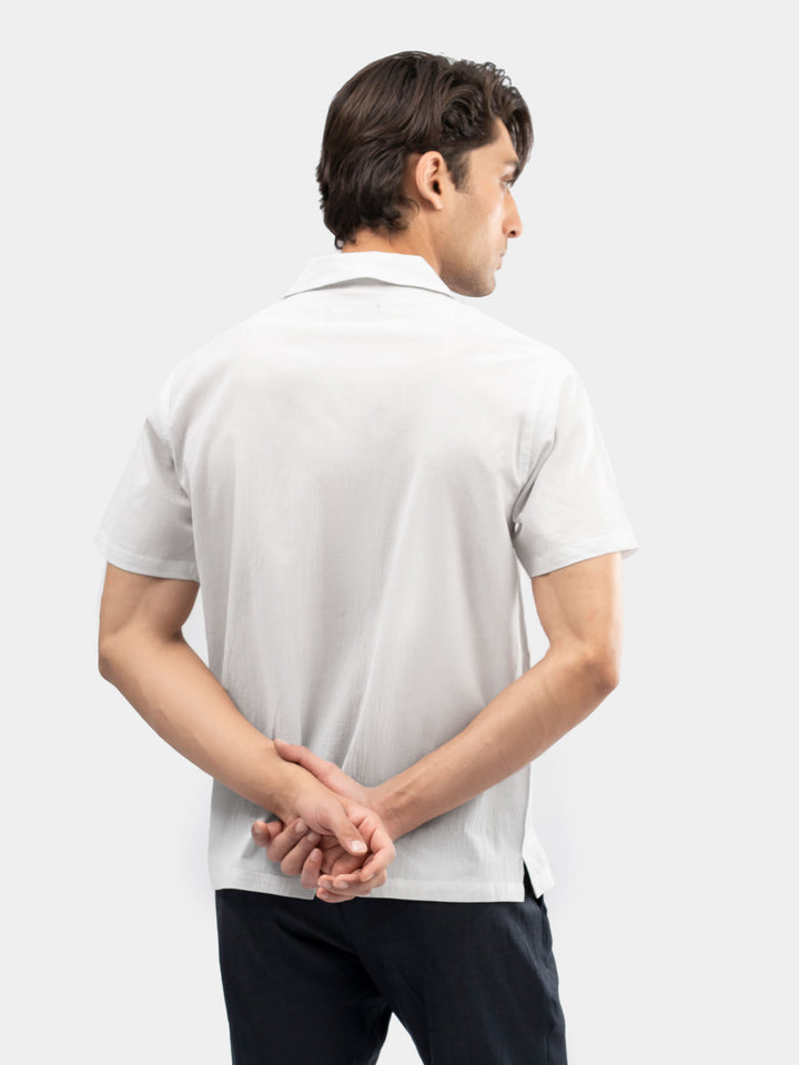 Off-White Crink Effect Cuban Collar Shirt