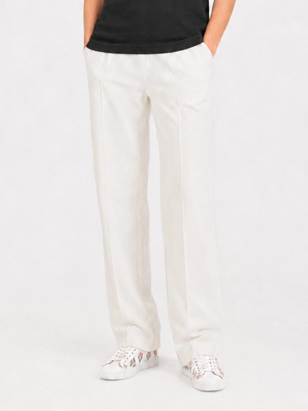 Off White Linen Blended Casual Pajama - Women
