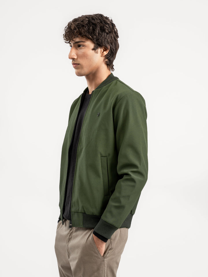 Olive green outerwear for men side angle