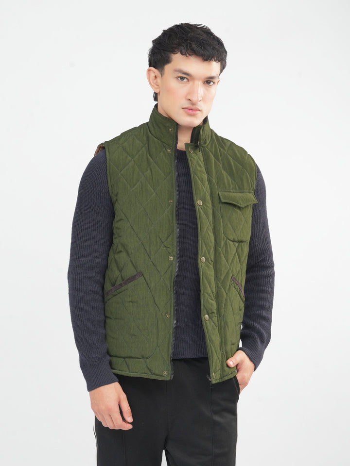 Olive Green Heritage Quilted Sleeveless Jacket