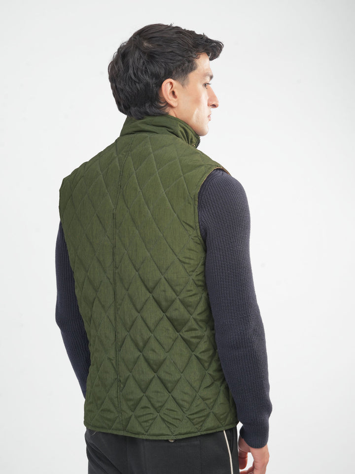Olive Green Heritage Quilted Sleeveless Jacket