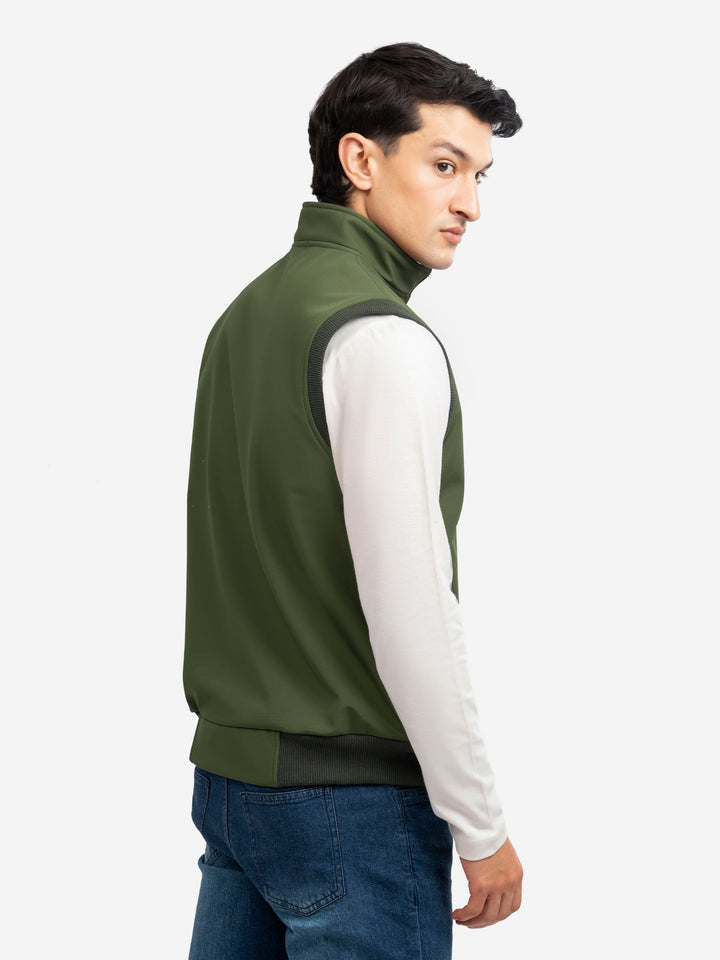 Olive Green Sleeveless Zipper Jacket - Essential