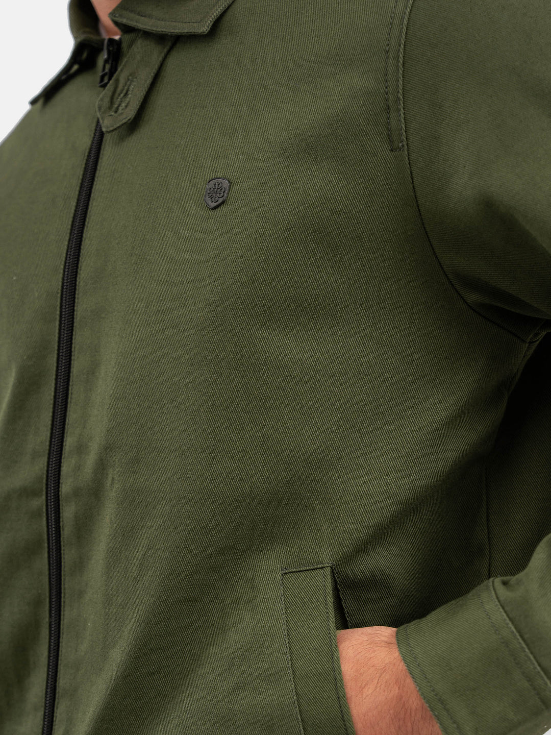 Olive Green Cotton Twill Casual Collar Jacket