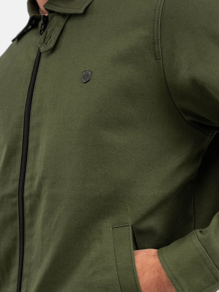Olive Green Cotton Twill Casual Collar Jacket