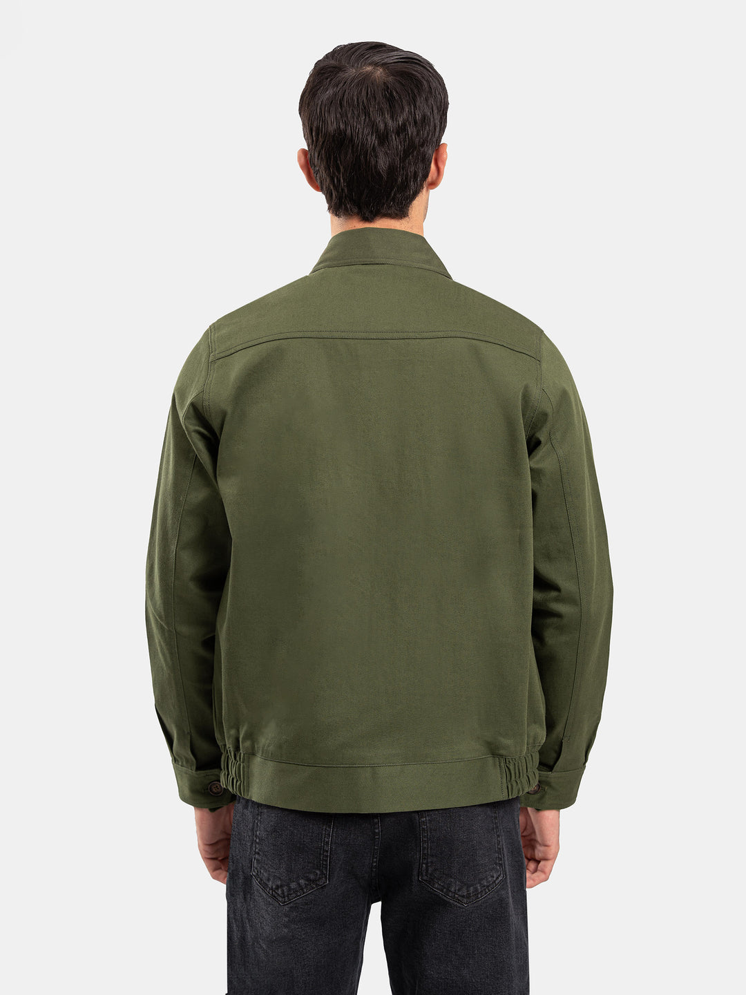 Olive Green Cotton Twill Casual Collar Jacket