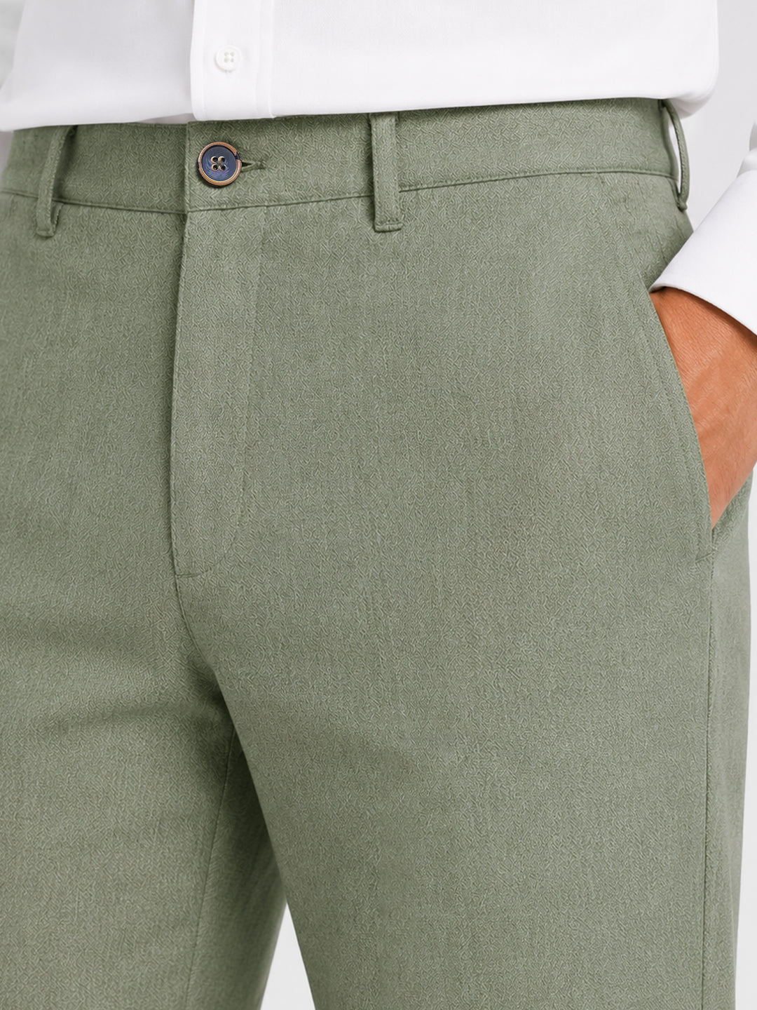 Olive Green Dobby Structured Chinos Close up