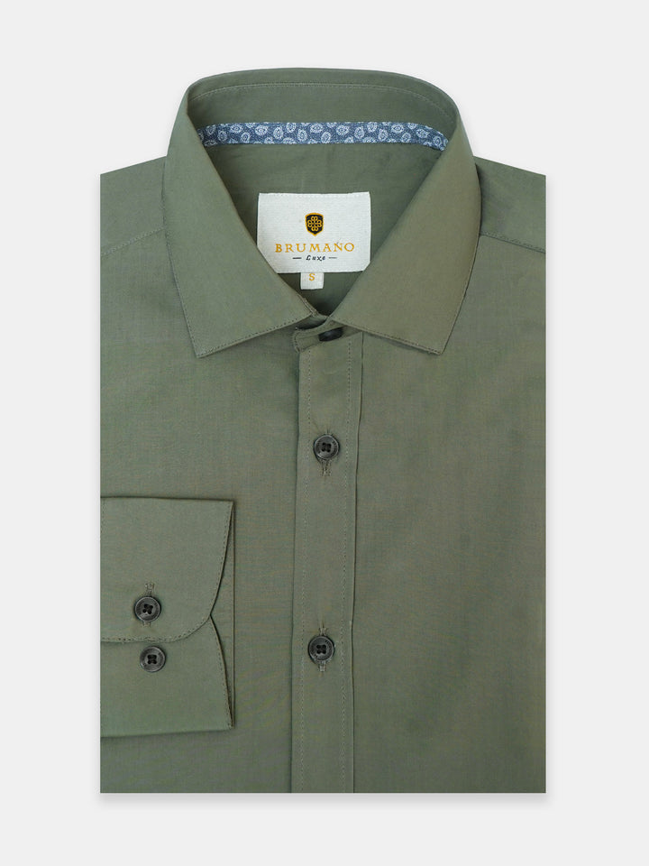 Olive Green Formal Shirt With Detailing - Luxe