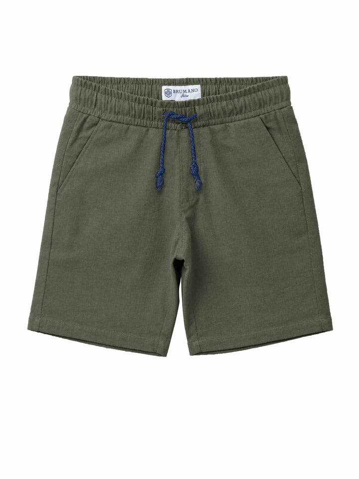 Olive Green Linen Casual Shorts - Junior