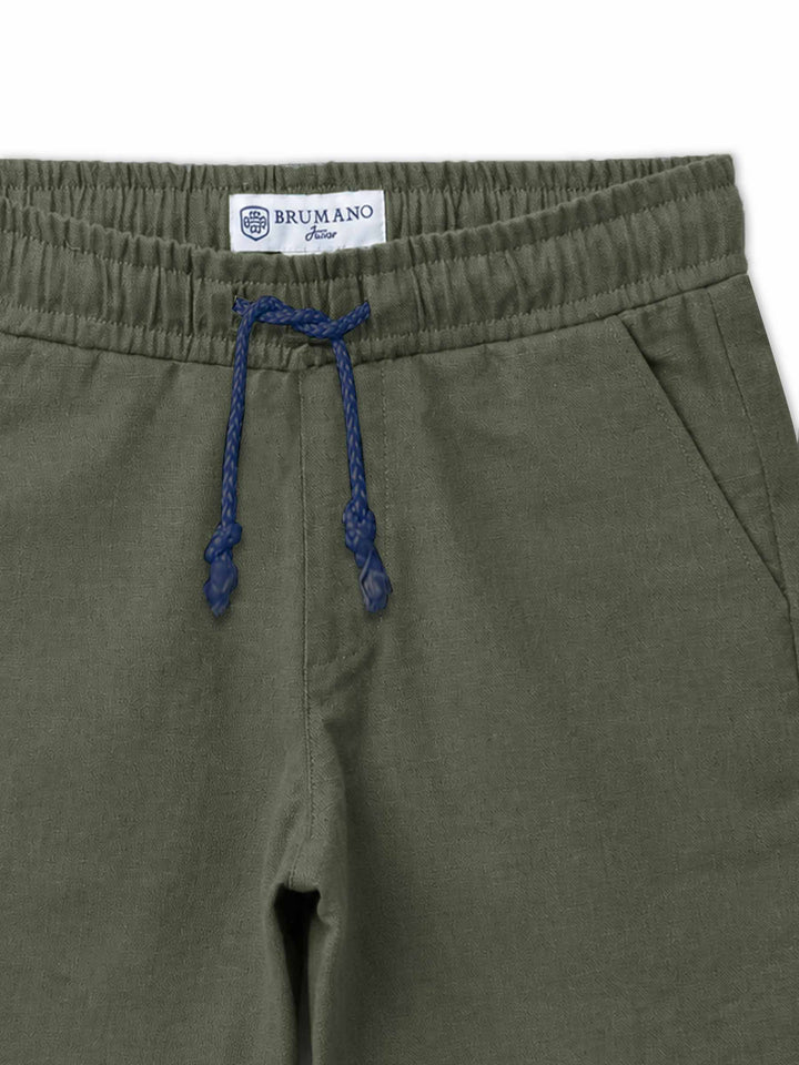 Olive Green Linen Casual Shorts - Junior