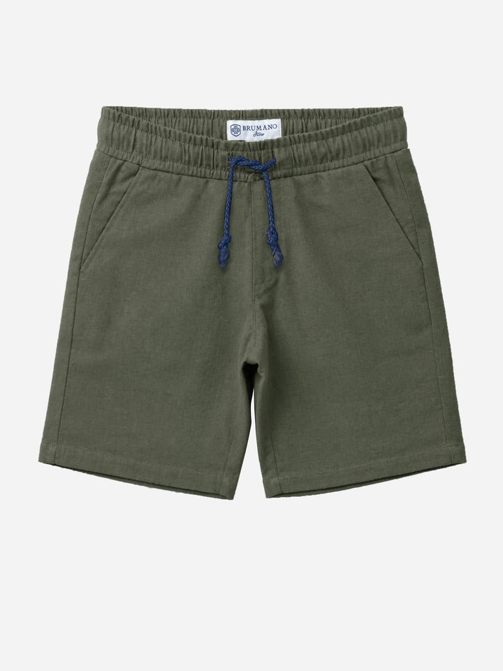 Olive Green Linen Casual Shorts - Junior