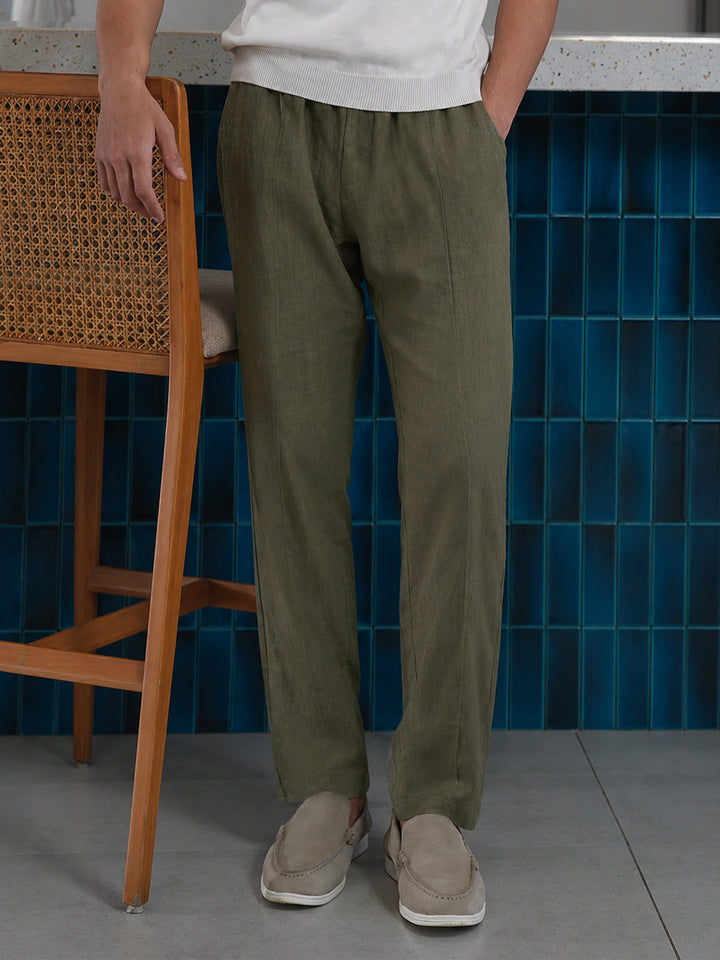 Men's olive green linen blend casual pajama front view