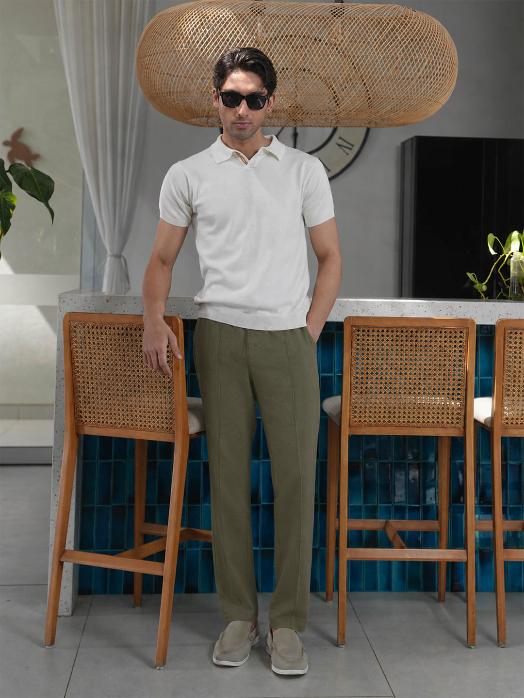 Man wearing olive casual loungewear bottoms