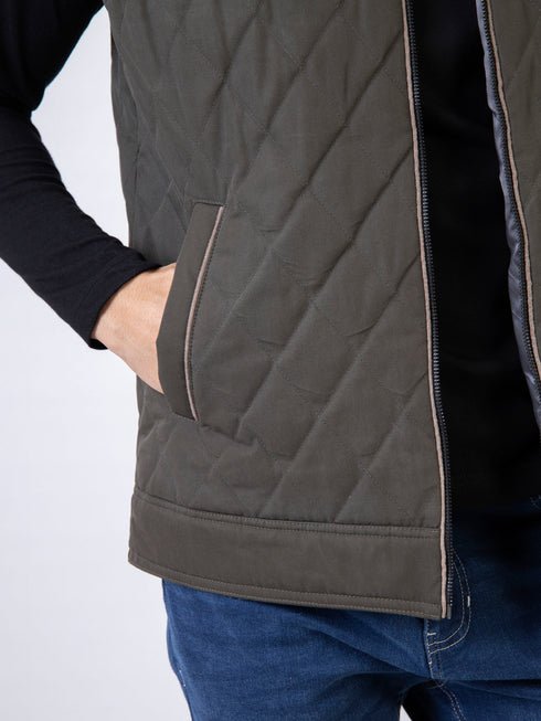 Olive Green Quilted Sleeveless Jacket