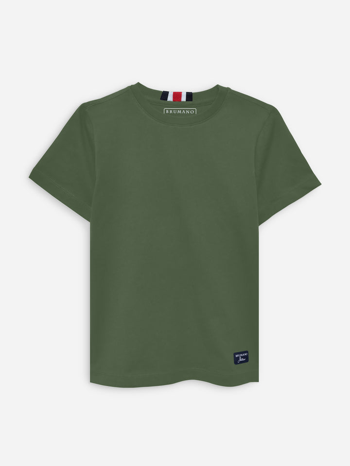 Olive Green 100% Cotton Casual Tee With Detailing
