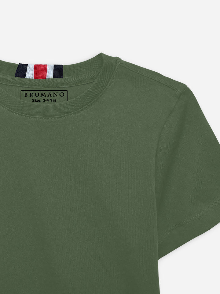 Olive Green 100% Cotton Casual Tee With Detailing